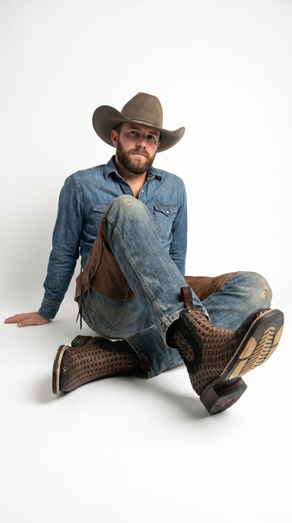 Men’s Petatillo Square Toe Boots in Brown and Black, Western Ankle Cowboy Boots