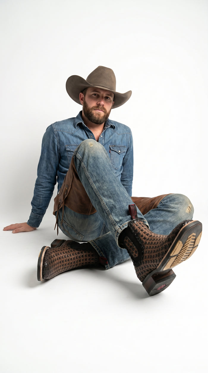Men’s Petatillo Square Toe Boots in Brown and Black, Western Ankle Cowboy Boots