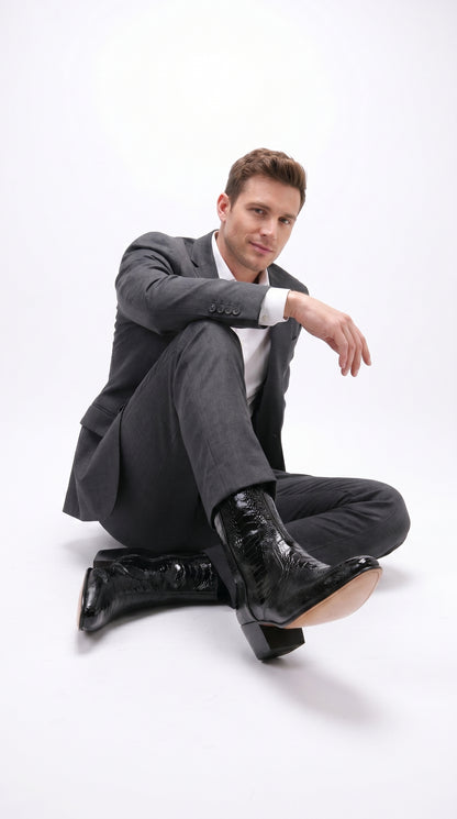 Men’s Los Altos Black Genuine Ostrich Leg Leather Ankle Boots, Exotic Western Dress Boots