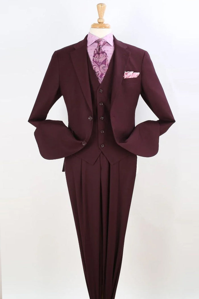 Apollo King Burgundy Classic Fit Vested Suit