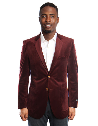 Mens 2 Button Burgundy Velvet Blazer 1 WZ-1869  - from alligatorwarehouse.com