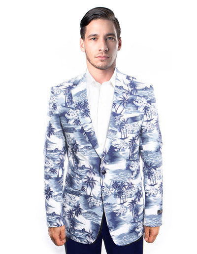 Mens Blue Tropical Print Blazer 1 PD-1038  - from alligatorwarehouse.com