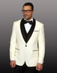 Mens 1 Button Shawl Lapel Wool Dinner Jacket in Ivory and  Black