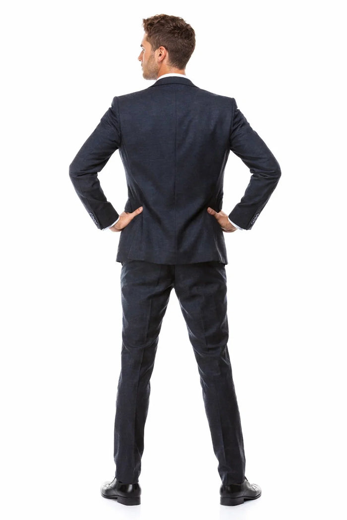 Men’s Navy Blue Vintage Tweed Wedding Suit – Two Button Jacket with Matching Vest