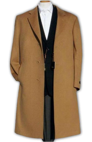 Men’s Camel Overcoat – Classic Single Breasted Wool Long Coat with Peak Lapel
