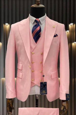 Rossiman Men's Pink Suit – 1-Button Peak Lapel Jacket & Double-Breasted Vest
