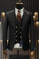 Rossiman Black Suit for Men – Classic 1-Button Peak Lapel Jacket & Double-Breasted Vest