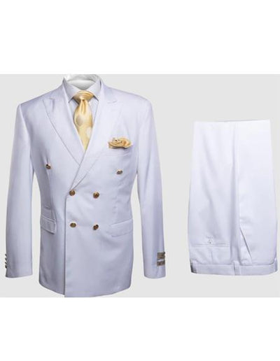 Rossiman White Men's Suit Double Breasted Slim Fit 1 SKU#58644  - from alligatorwarehouse.com