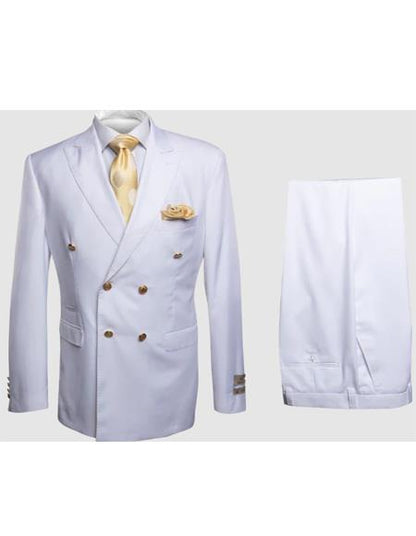 Rossiman Men's White Slim Fit Suit – Double-Breasted 3-Piece Formal Ensemble
