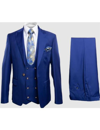 Rossiman Royal Blue Men's Suit Double Breasted Slim Fit 1 SKU#58645  - from alligatorwarehouse.com