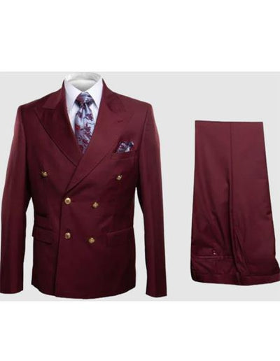 Rossiman Burgundy Men's Suit Double Breasted Slim Fit 1 SKU#58647  - from alligatorwarehouse.com
