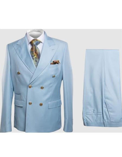 Rossiman Light Blue Men's Suit Double Breasted Slim Fit 1 SKU#58648  - from alligatorwarehouse.com