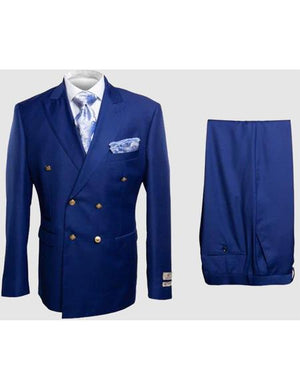 Rossiman Men's Slim Fit Royal Blue Suit – Double-Breasted Elegance