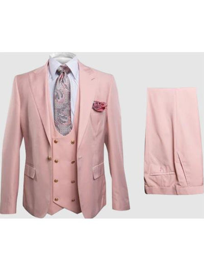 Rossiman Pink Men's Slim Fit Suit Double Brest Vest Flat Front Pants 1 54-L-jckt-JA58650  - from alligatorwarehouse.com