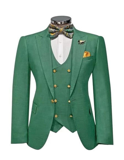 Men’s Green Slim Fit Suit by Rossiman – Stylish Double-Breasted Vest & Flat Front Pants 2 SKU#58652  - from alligatorwarehouse.com