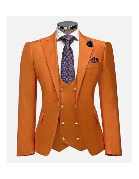 Rossiman Rust Men's Slim Fit Suit Double Breast Vest Flat Front Pants