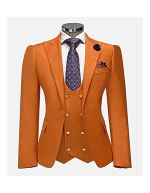 Rossiman Men's Rust Slim Fit Suit – 3-Piece Set with Double-Breasted Vest & Flat Front Pants