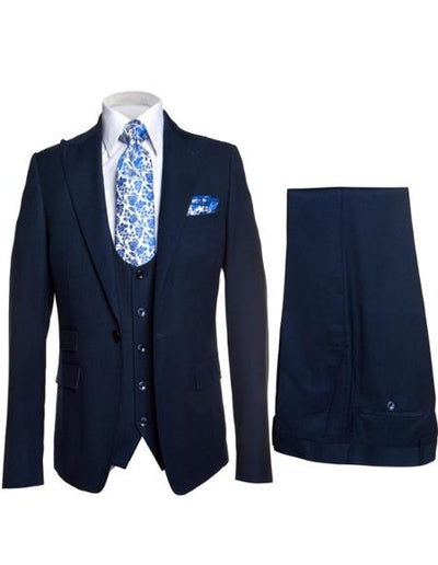 Rossiman Blue Men's Slim-Fit Vested Suit Flat Front Pants 1 SKU#58654  - from alligatorwarehouse.com