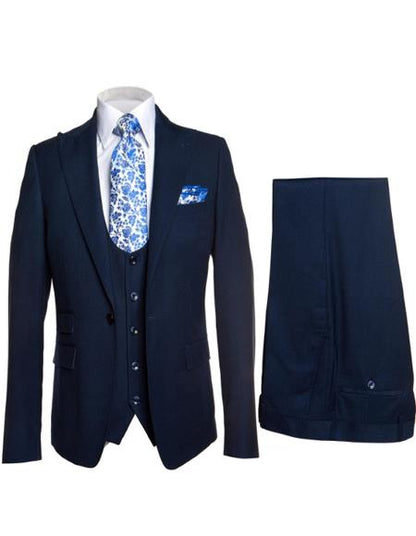 Rossiman Men’s Formal Blue Suit – Slim Fit Design with Vest and Trousers