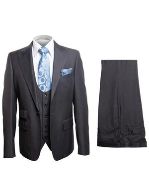 Rossiman Men's Dark Gray Slim Fit Suit – 3-Piece Vested Set with Flat Front Pants