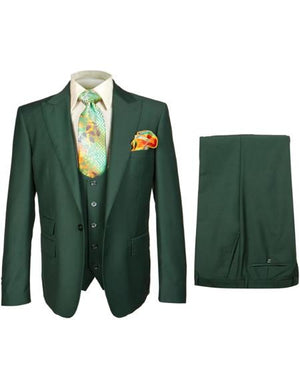 Rossiman Hunter Green Slim Fit Men's Suit – 3-Piece Vested Set with Flat Front Trousers