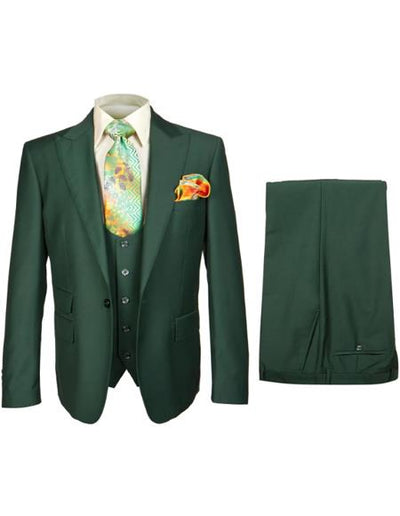 Rossiman Hunter Green Slim Fit Men's Suit – 3-Piece Vested Set with Flat Front Trousers 2 SKU#58658  - from alligatorwarehouse.com