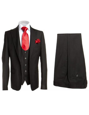Rossi Man Men's Slim Fit Black Suit – Double-Breasted Vest, Elegant Formalwear
