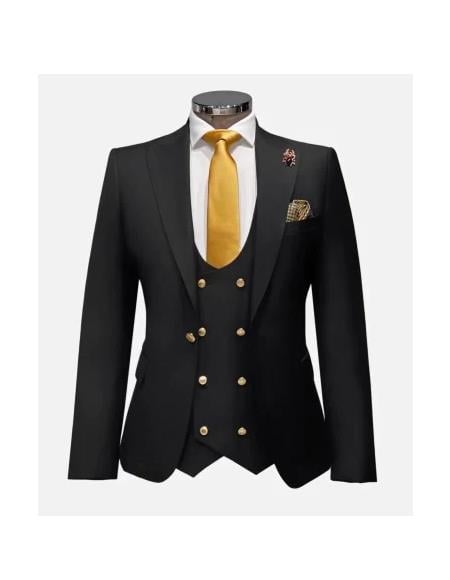Rossi Man Men’s Black Slim Fit Suit – Double-Breasted Modern Classic 2 SKU#58660  - from alligatorwarehouse.com