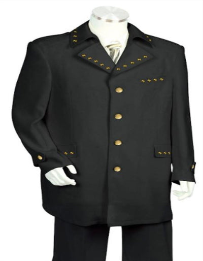 Black Suit With Gold Buttons - 4 Buttons Style 1 QE-5585  - from alligatorwarehouse.com