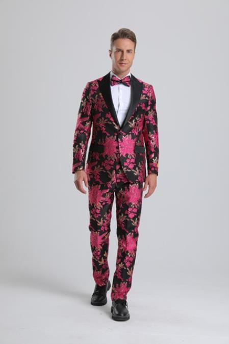 Paisley Suits - Wedding Tuxedo - Groom Pink + Matching Bowtie