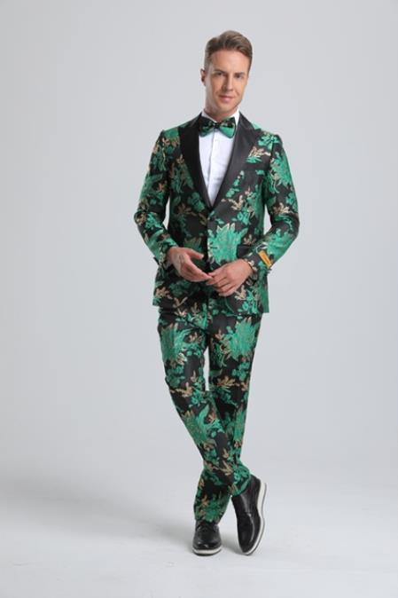 Paisley Suits - Wedding Tuxedo - Groom Green + Matching Bowtie