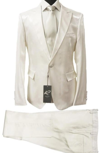 Rossiman Suit - Sateen Suit - White Shiny Suit 1 SKU#61581  - from alligatorwarehouse.com