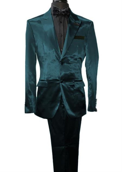 Mens Shiny Blazer - Teal Blue Sateen Vested Suit 1 PLEASE-SELECT-YOUR-SIZE-JA61629  - from alligatorwarehouse.com