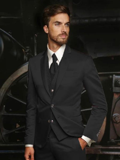 Mens Shiny Blazer - Black Sateen Vested Suit 1 XXXXXL-5XL-JA61663  - from alligatorwarehouse.com