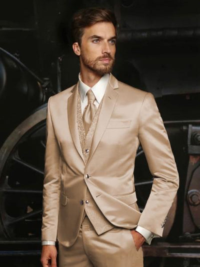Mens Shiny Blazer - Tan Sateen Vested Suit 1 XXXXXL-5XL-JA61675  - from alligatorwarehouse.com
