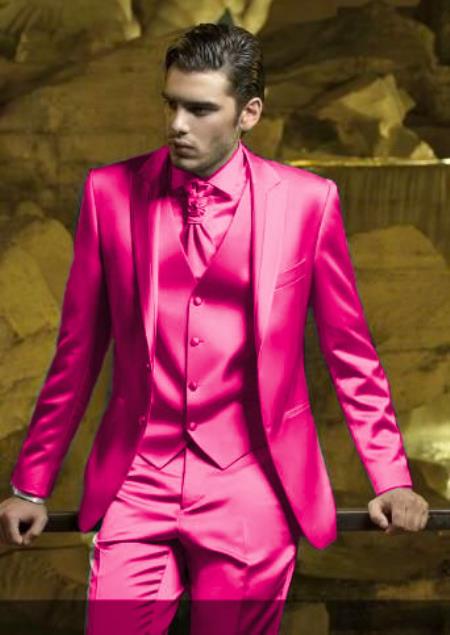 SKU#JA61711 Mens Shiny Blazer - Hot Pink Sateen Vested Suit 1 XXXXXL-5XL-JA61711  - from alligatorwarehouse.com