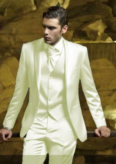 Mens Shiny Blazer - Ivory Sateen Vested Suit 1 XXXXXL-5XL-JA61713  - from alligatorwarehouse.com