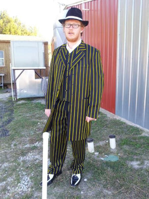Mens Pinstripe  Matching Shoes Suit Black And Yellow