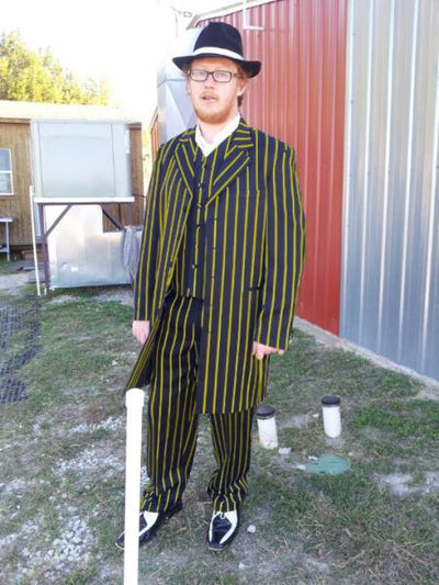 Mens Pinstripe  Matching Shoes Suit Black And Yellow 1   - from alligatorwarehouse.com