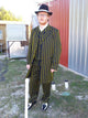Mens Pinstripe  Matching Shoes Suit Black And Yellow