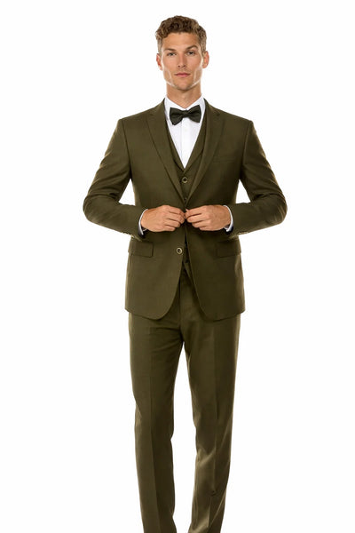Men’s Olive Green Vintage Tweed Wedding Suit – Two Button Jacket with Vest