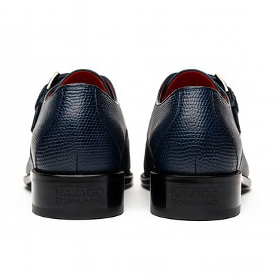 Marco Di Milano Toluca Men's Shoes Navy Exotic Crocodile & Lizard Monk Strap 7 TOLUCA_CAIMAN FUSCUS-LIZ RING_NAVY_8  - from alligatorwarehouse.com