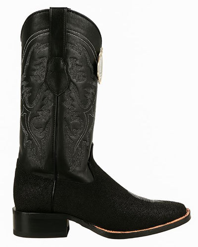Mens King Exotic Boots Square Toe Stingray Single Stone Black (48221205-) 2   - from alligatorwarehouse.com