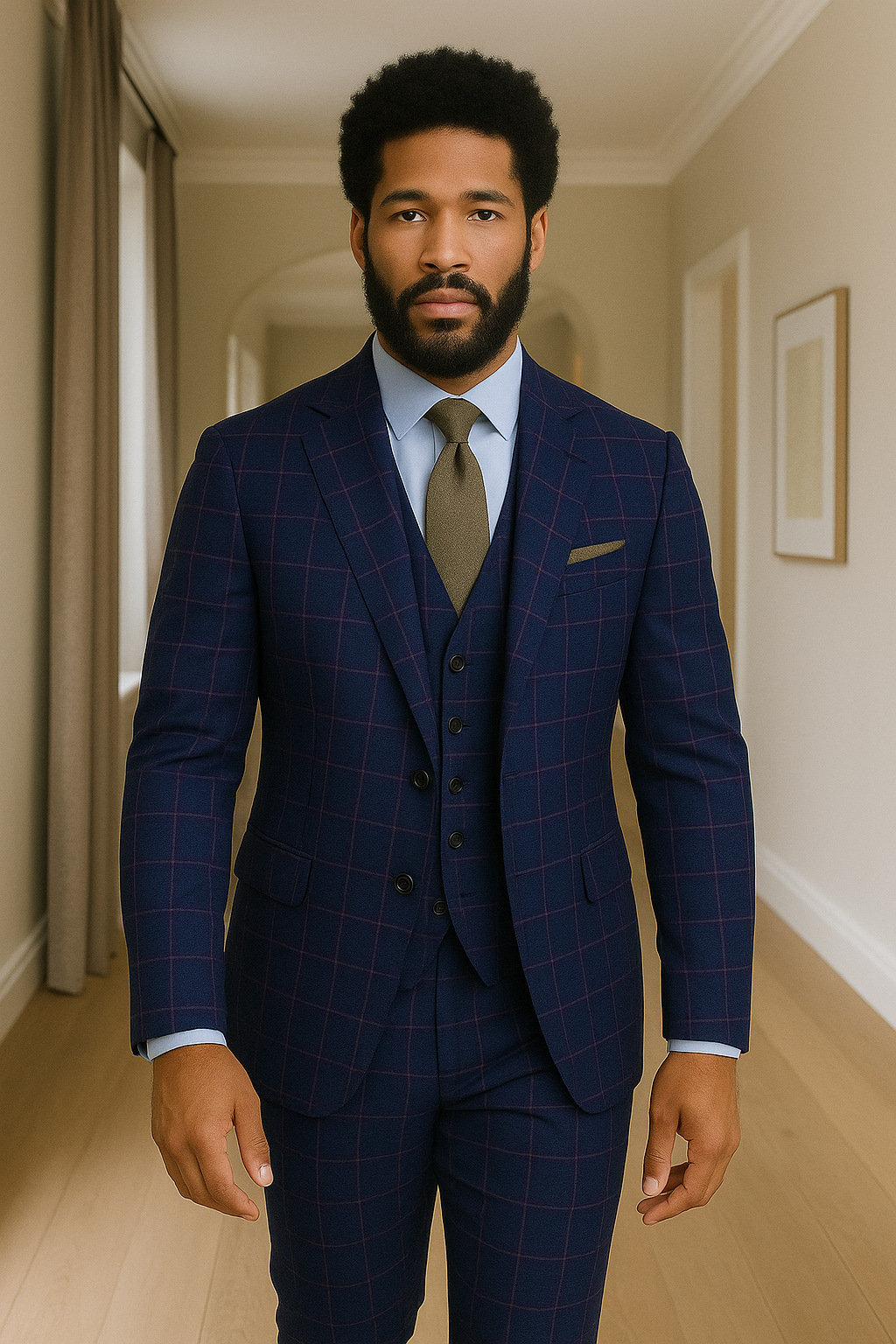 Wool Suit - Italian Made Business Suit by Statement Men's 3 Piece 100% Wool Modern Fit Suit - Sharp Plaid Pattern