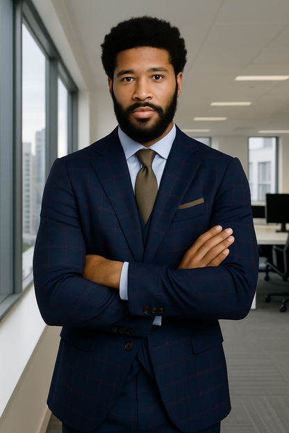 Wool Suit - Italian Made Business Suit by Statement Men's 3 Piece 100% Wool Modern Fit Suit - Sharp Plaid Pattern