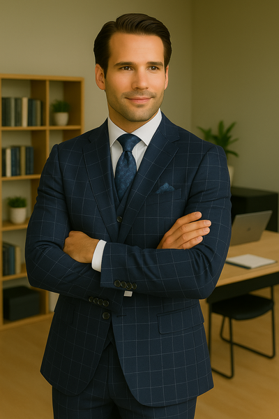 Wool Suit - Italian Made Business Suit by Statement Men's 3 Piece 100% Wool Modern Fit Suit - Fashion Pattern 18 ANGEL-3_Charcoal_38R  - from alligatorwarehouse.com