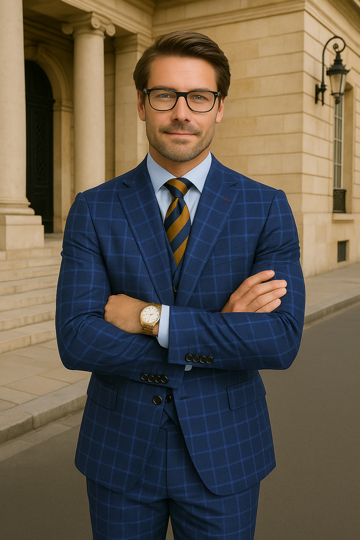 Statement Men's 3 Piece 100% Wool Modern Fit Suit - Plaid Suit