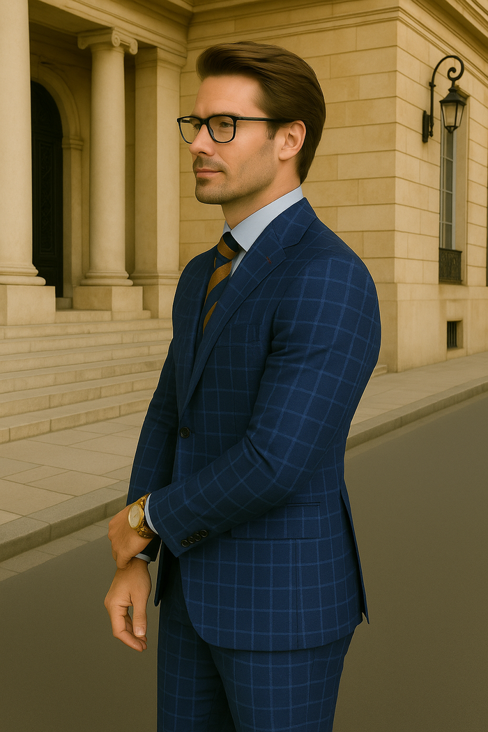 Statement Men's 3 Piece 100% Wool Modern Fit Suit - Plaid Suit