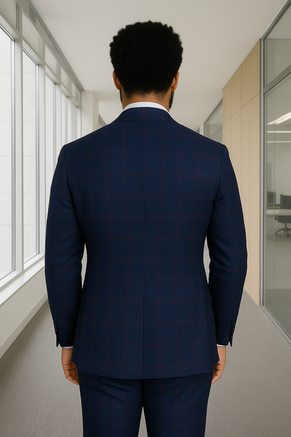 Wool Suit - Italian Made Business Suit by Statement Men's 3 Piece 100% Wool Modern Fit Suit - Sharp Plaid Pattern