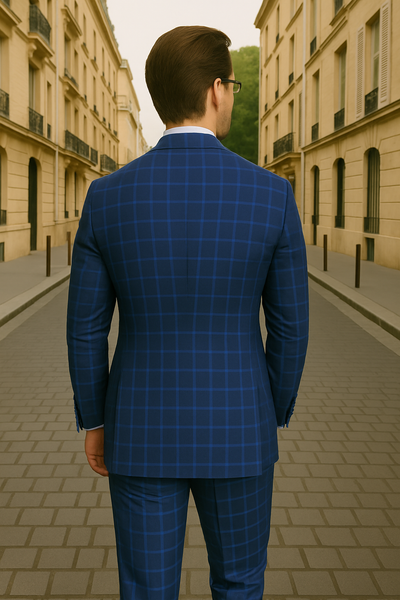 Wool Suit - Italian Made Business Suit by Statement Men's 3 Piece 100% Wool Modern Fit Suit - Classic Plaid Pattern 5 ZILONI-5_Indigo_38R  - from alligatorwarehouse.com